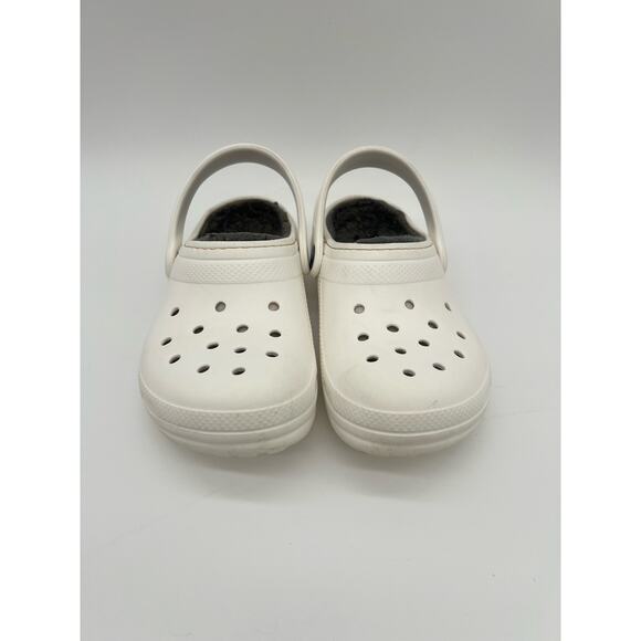 Crocs Sandals Clogs Shoes Kids Children’s 1 Lined Croc White Gray Fuzzy Insole - Picture 1 of 12